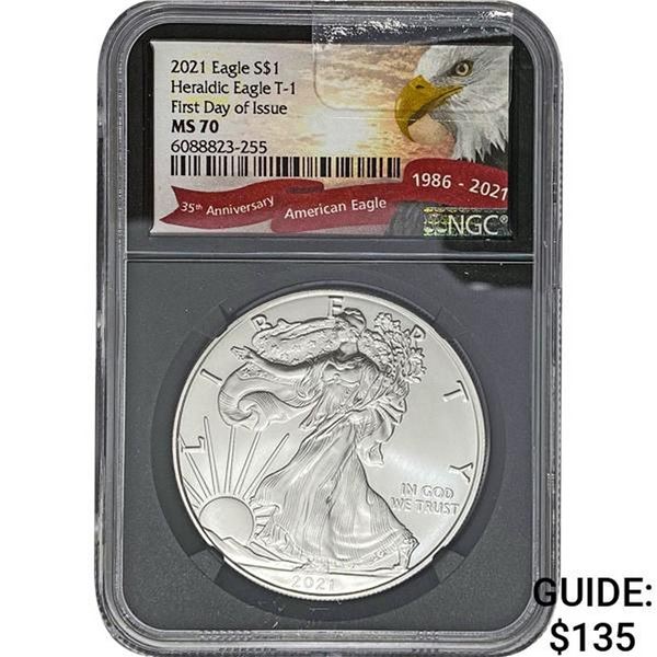 2021 Eagle S$1 Heraldic Eagle T-1 NGC MS70