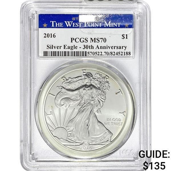 2016 Silver Eagle 30th Anniv. PCGS MS70