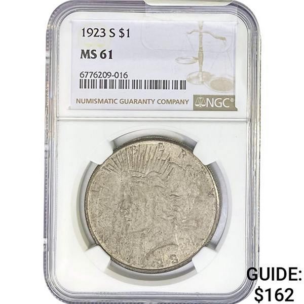 1923-S Peace Dollar NGC MS61