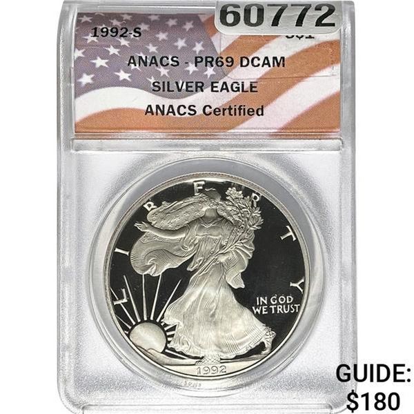 1992-S Silver Eagle ANACS PR69 DCAM