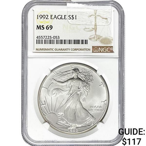 1992 American Silver Eagle NGC MS69