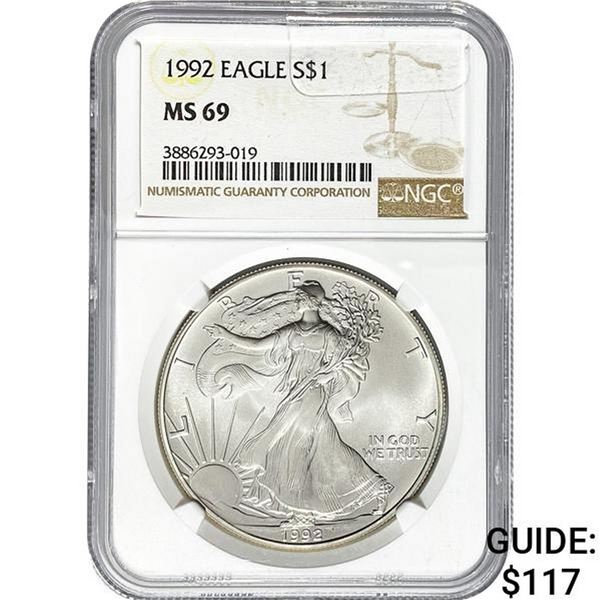 1992 American Silver Eagle NGC MS69