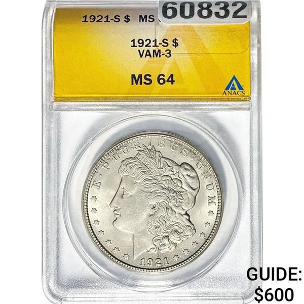 1921-S Morgan Dollar ANACS MS64
