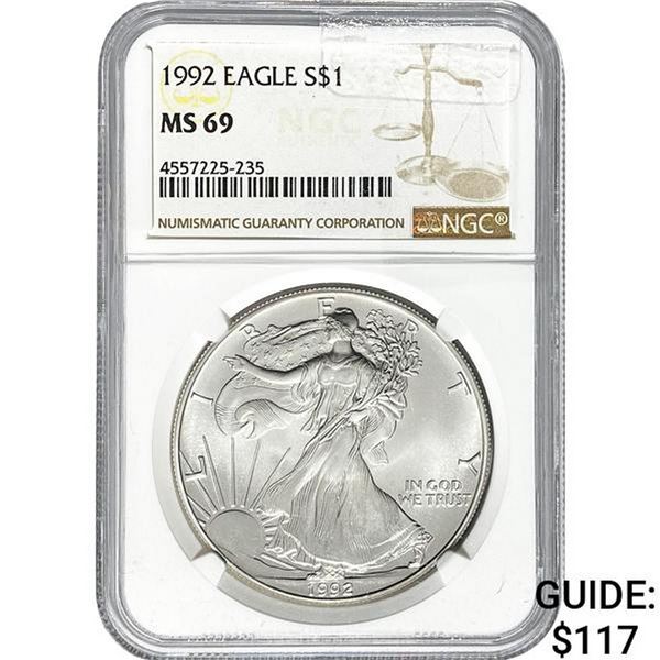1992 American Silver Eagle NGC MS69