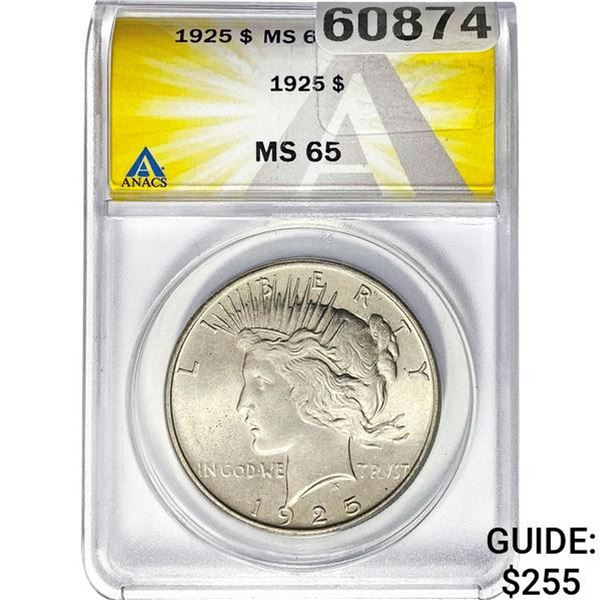 1925 Peace Dollar ANACS MS65