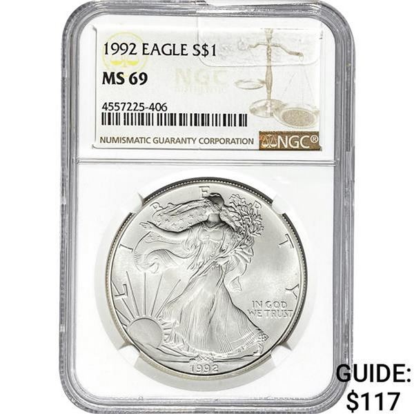 1992 American Silver Eagle NGC MS69