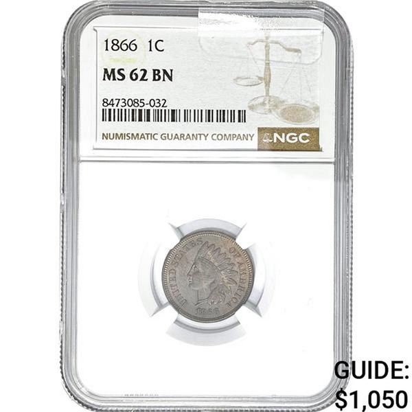 1866 Indian Head Cent NGC MS62 BN