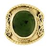 Image 4 : Vintage 14k Yellow Gold Oval Cabochon Cut Jade Twisted Wire Wide Cigar Band Ring