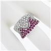 Image 3 : Italian 14k White Gold Pink Sapphire & Diamond Wavy Design Wide Cigar Band Ring