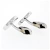 Image 6 : NEW Men's Round 14K White Gold Black Onyx Ribbed Circle Disc Swivel Cuff Links