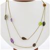 Image 1 : 14k Gold 37" Long Bezel Natural Gemstone Multicolor By the Yard Chain Necklace