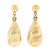 Image 1 : Vintage 14K Yellow Gold Puffed Textured Polished Tear Drop Dangle Earrings
