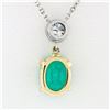 Image 5 : NEW 14K TT Gold 1.44 ctw Oval Emerald & Round Diamond Drop Dangle Pendant Neckla