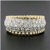 Image 2 : Estate 14K Two Tone Gold 1.0 ctw Round Pave Set Diamond Grooved Wide Band Ring