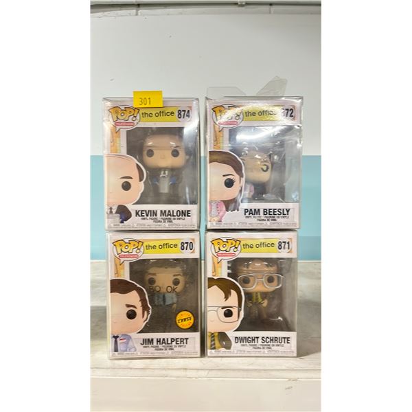FUNKO POP! TELEVISION THE OFFICE KEVIN MALONE 874, PAM BEESLY 872, JIM HALPERT 870 & DWIGHT SCHRUTE