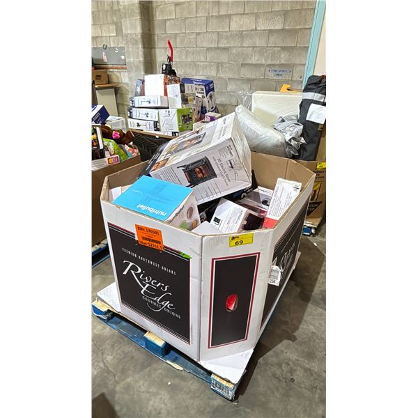 PALLET FILLED WITH - CHARCOAL GRILL, ICE CREAM MAKER, OSCILLATING FANS, BASKETBALL HOOP, BLENDER,