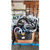 Image 1 : PALLET FILLED WITH - BIKES, SCOOTERS, FOLDING CHAIR, KIDS SLEEPING BAG & MORE
