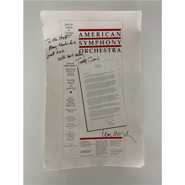 American Symphony Orchestra promo poster signed by Todd Crow and Leon Botstein