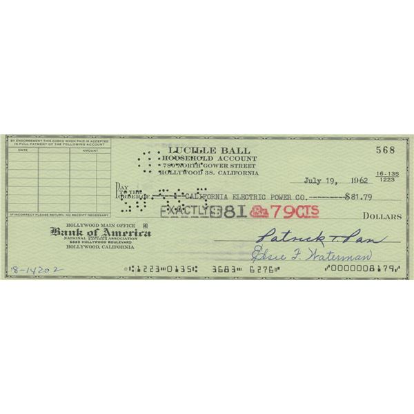Lucille Ball signed check