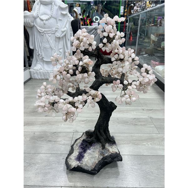 29 X 21 INCH ROSE QUARTZ CRYSTAL TREE WITH AMETHYST BASE ( HANDMADE BRAZIL )