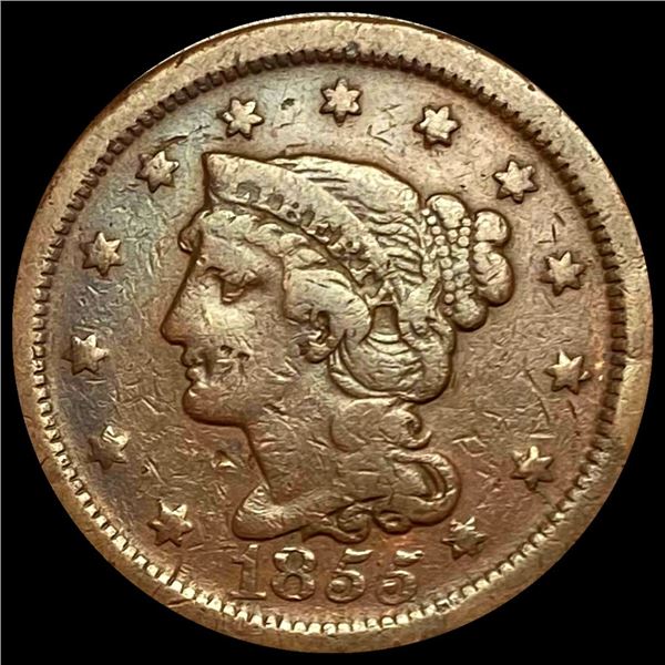 1855 Braided Hair Large Cent LIGHTLY CIRCULATED