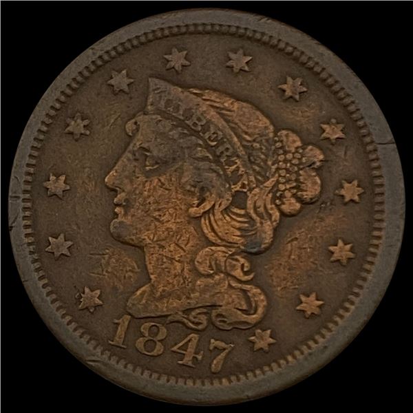 1847 Braided Hair Large Cent LIGHTLY CIRCULATED