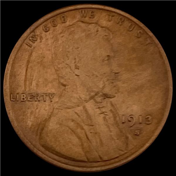 1913-S Lincoln Wheat Cent CHOICE AU