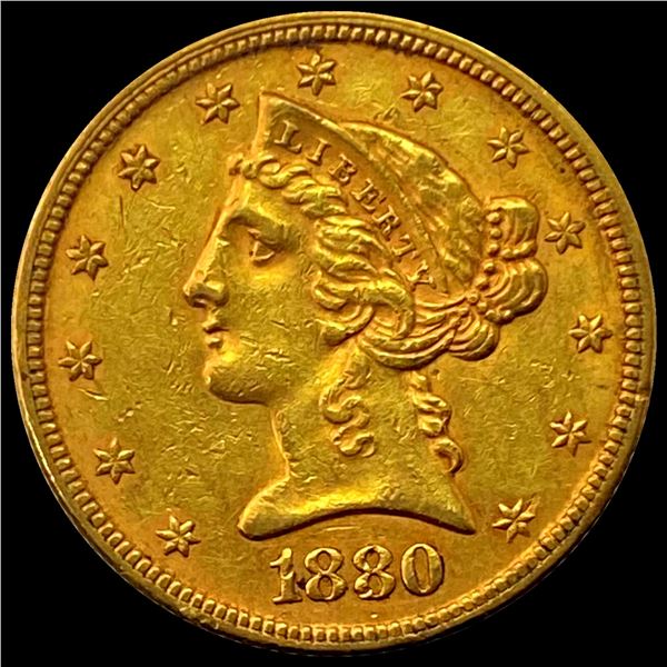 1880 Liberty Head Half Eagle $5 CLOSELY UNCIRCULATED