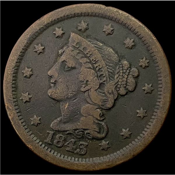 1843 Braided Hair Large Cent LIGHTLY CIRCULATED