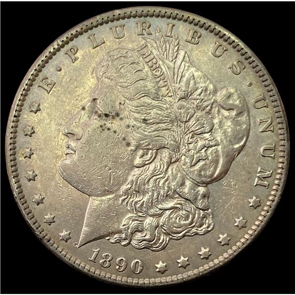 1890-CC TAILBAR Morgan Silver Dollar AU