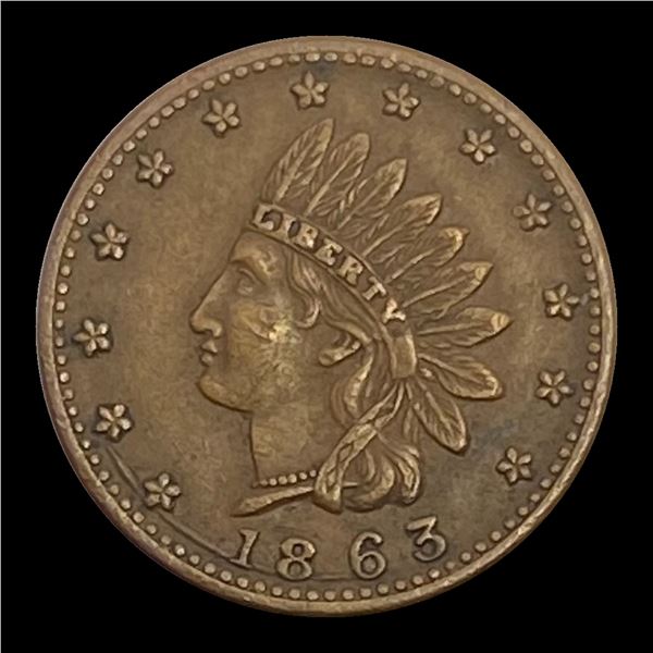 1863 Civil War Token - Indian Head ABOUT UNCIRCULATED
