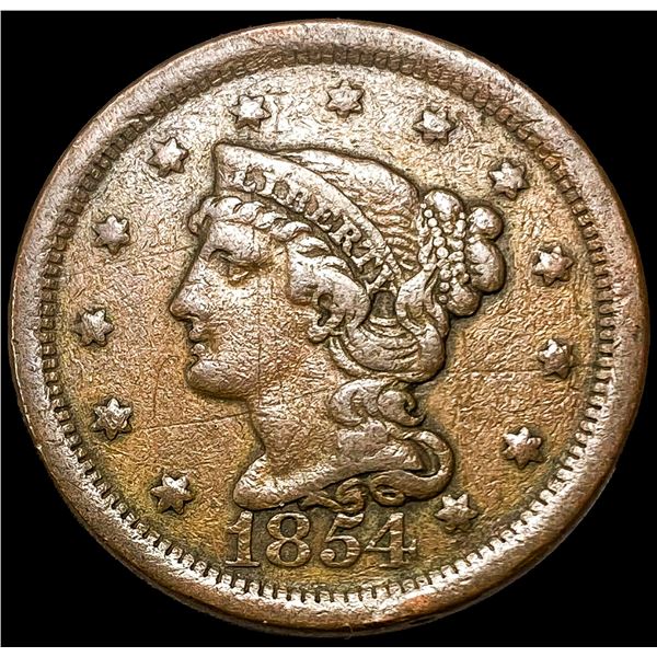 1854 Braided Hair Large Cent LIGHTLY CIRCULATED