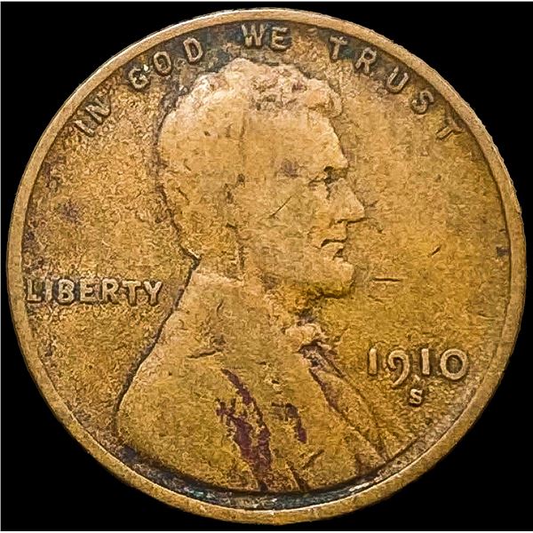 1910-S Bronze Lincoln Wheat Cent LIGHTLY CIRCULATED