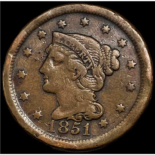 1851 Braided Hair Large Cent LIGHTLY CIRCULATED