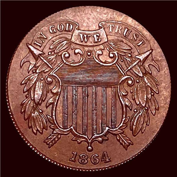 1864 Copper Two-Cent Piece CHOICE AU