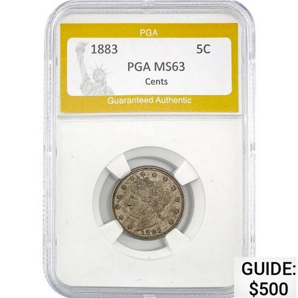 1883 w/CENTS Liberty Head Nickel PGA MS63