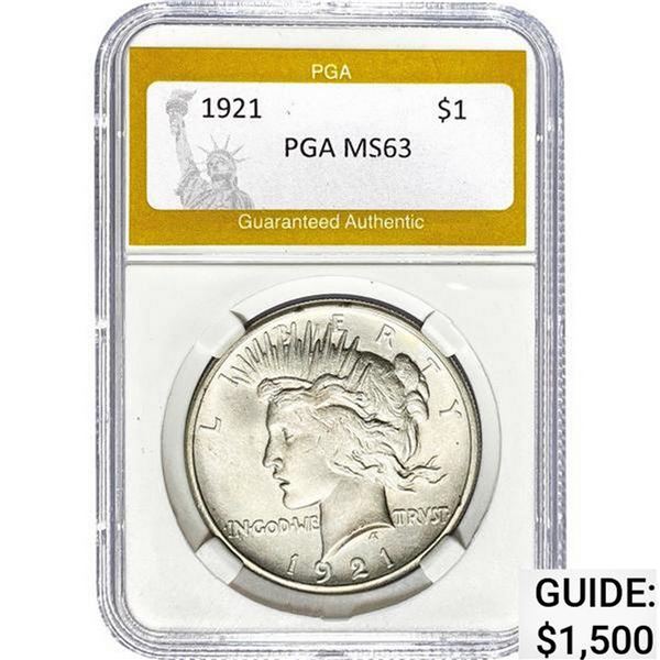 1921 Peace Dollar PGA MS63 MS63
