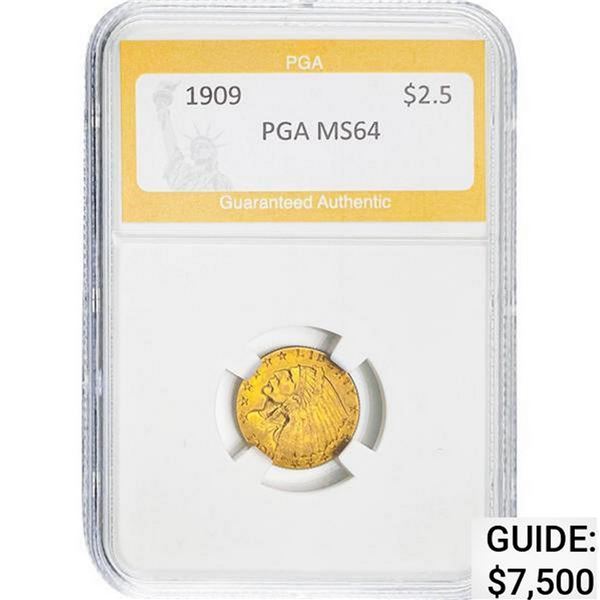 1909 $2.5 Indian Head PGA MS64 MS64
