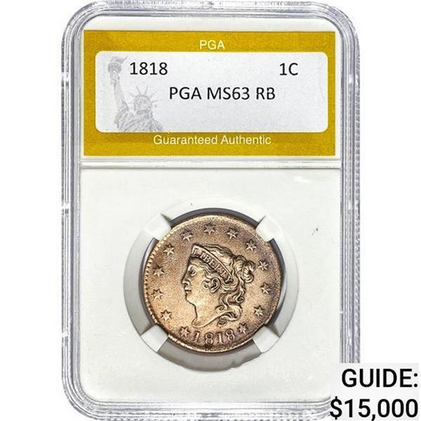1818 Large Cent PGA MS63 RB MS63