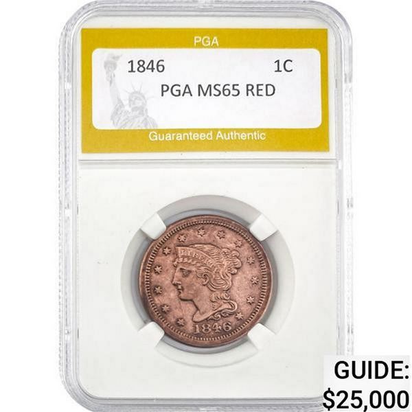 1846 1C Large Cent PGA MS65 RED MS65