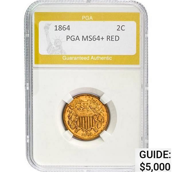 1864 Two Cent Piece PGA MS64+ RED MS64+