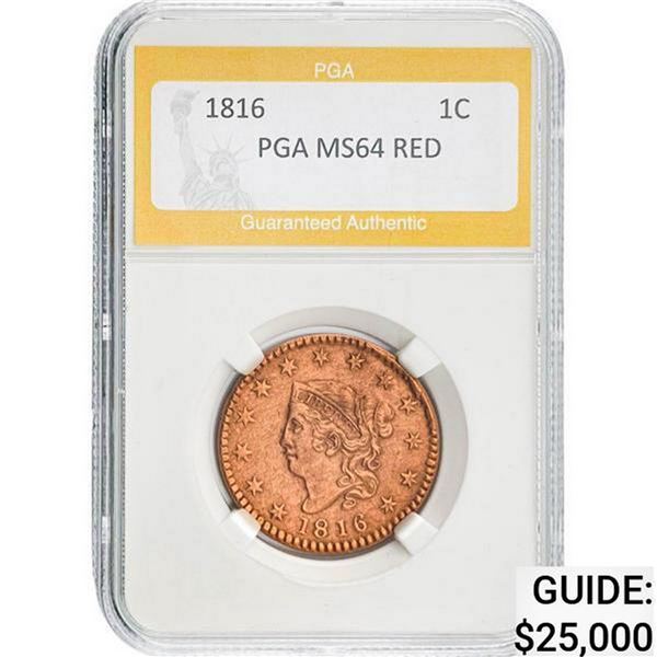 1816 Large Cent PGA MS64 RED MS64