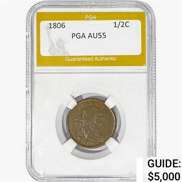 1806 Draped Bust Half Cent PGA AU55
