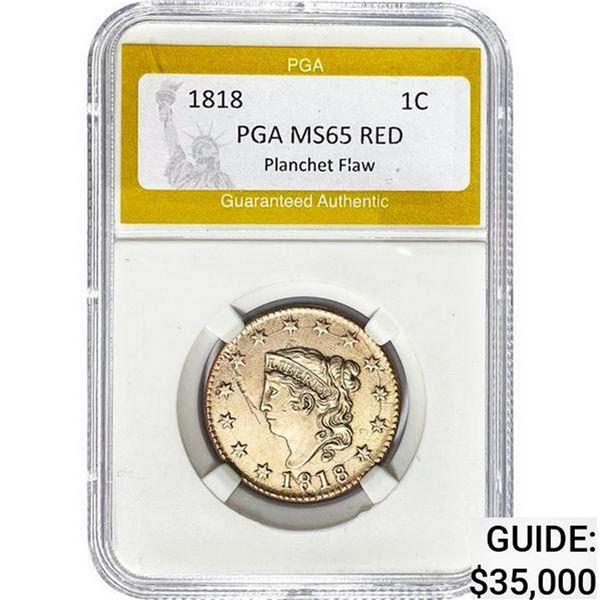 1818 Coronet Head Cent PGA MS65