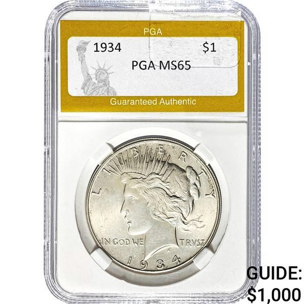 1934 Peace Dollar PGA MS65