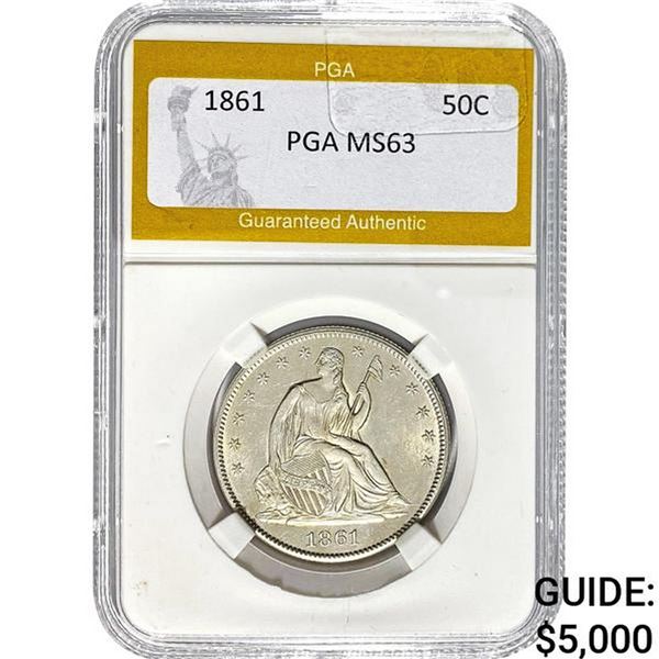 1861 Seated Liberty Half Dollar PGA MS63