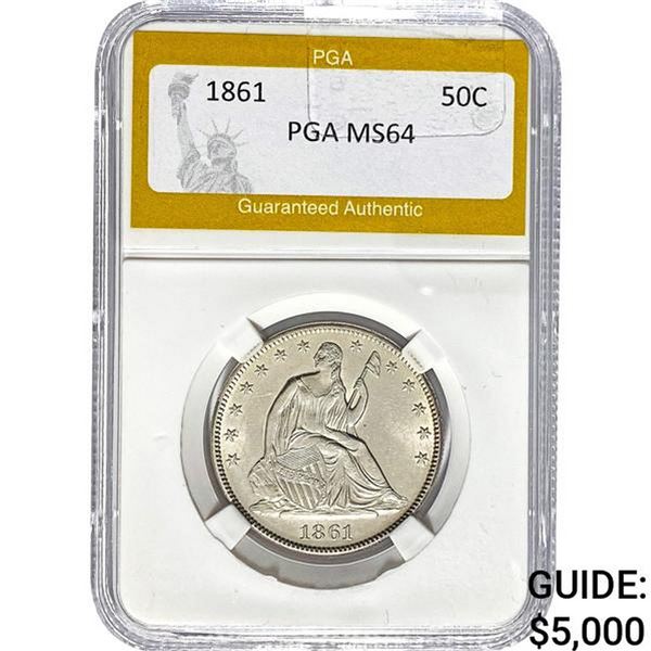 1861 Seated Liberty Half Dollar PGA MS64