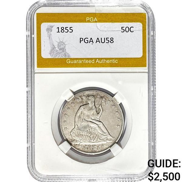 1855 Seated Liberty Half Dollar PGA AU58