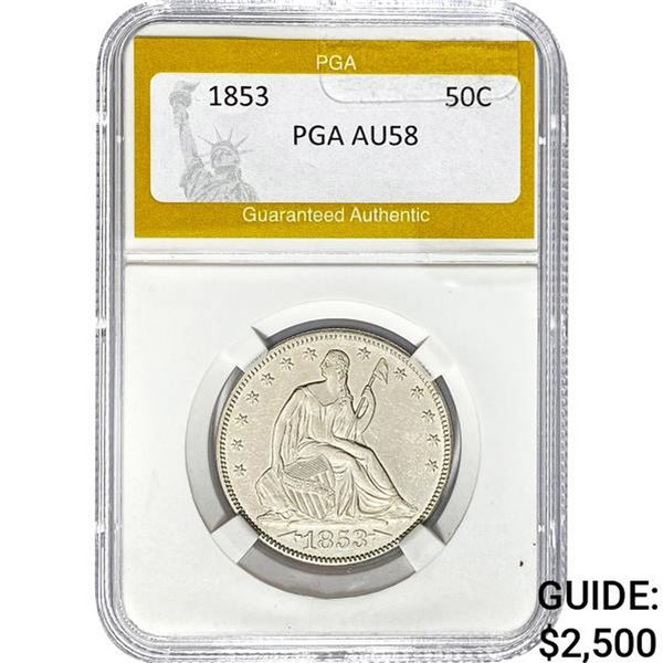 1853 Seated Liberty Half Dollar PGA AU58