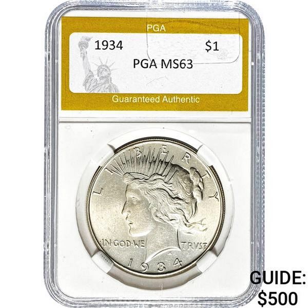1934 Peace Dollar PGA MS63
